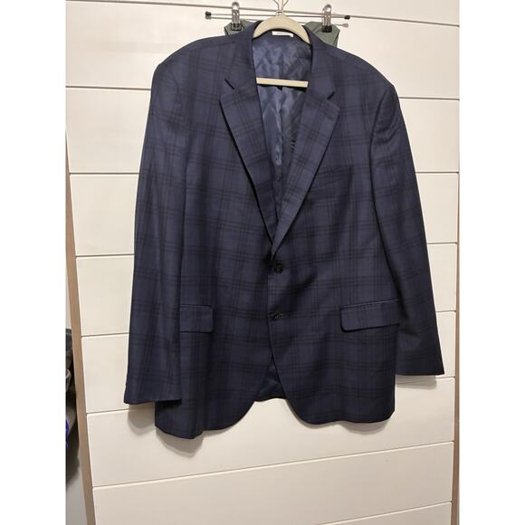 PETER MILLAR Mens 50T Blue Brown Plaid Wool Blazer Sport Coat Union Made Canada - Picture 1 of 10